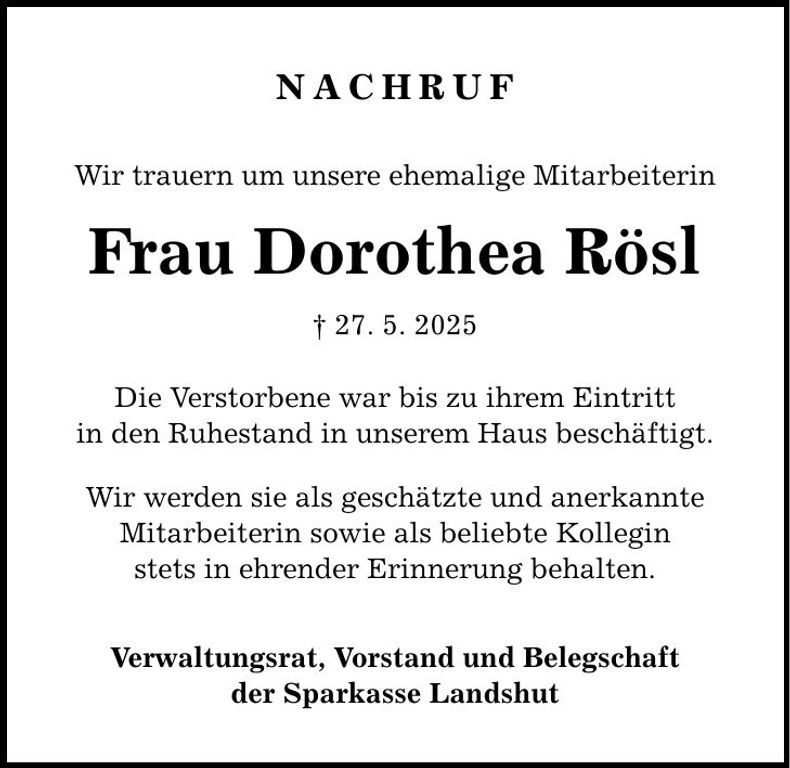 Traueranzeige Dorothea Rösl