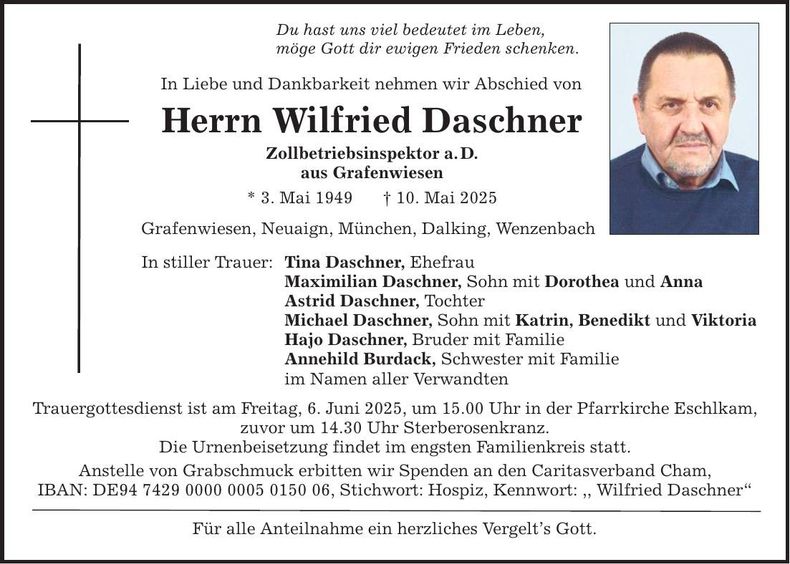 Traueranzeige Wilfried Daschner