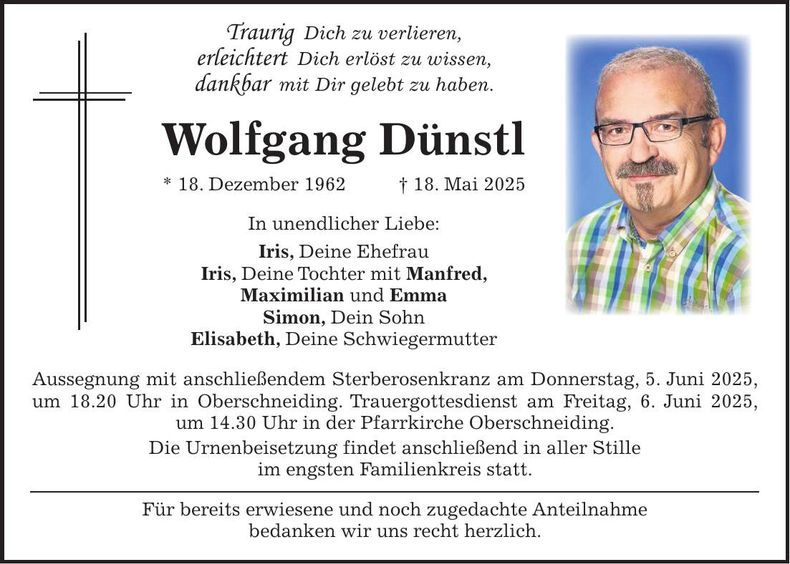Traueranzeige Wolfgang Dünstl