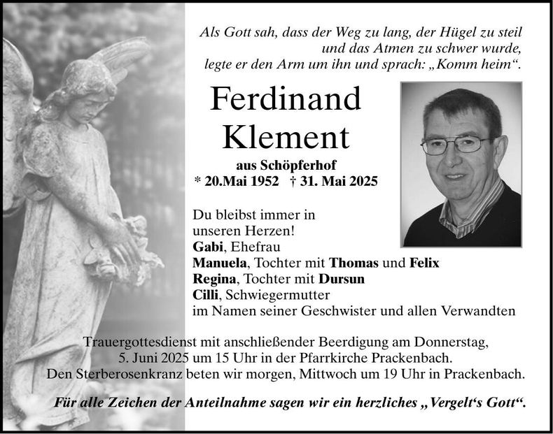 Traueranzeige Ferdinand Klement
