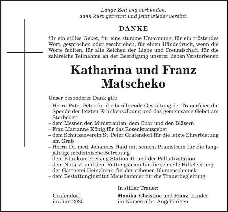 Traueranzeige Katharina und Franz Matscheko
