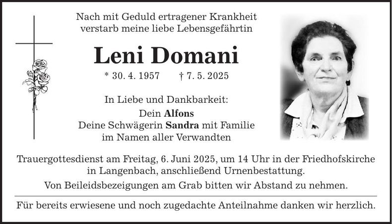 Traueranzeige Leni Domani