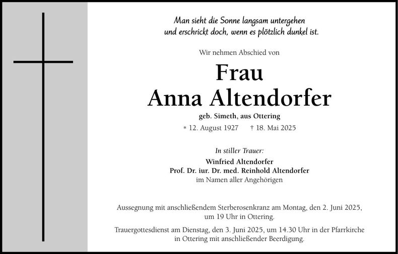 Traueranzeige Anna Altendorfer