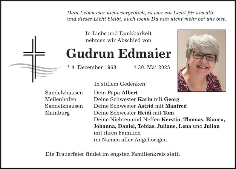 Traueranzeige Gudrun Edmaier