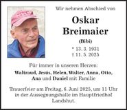 Traueranzeige Oskar Breimaier