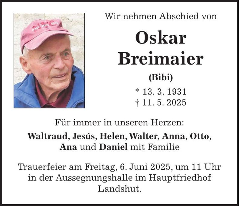 Traueranzeige Oskar Breimaier