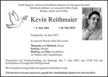 Traueranzeige Kevin Reithmaier