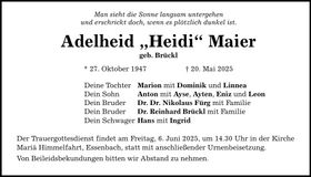 Traueranzeige Adelheid Maier