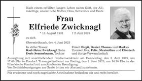 Traueranzeige Elfriede Zwicknagl