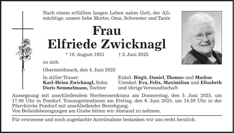 Traueranzeige Elfriede Zwicknagl