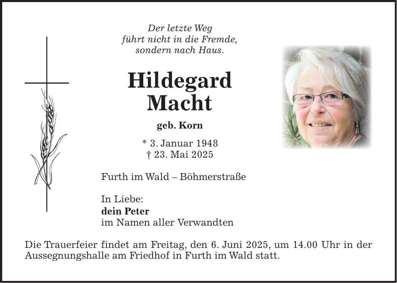 Traueranzeige Hildegard Macht