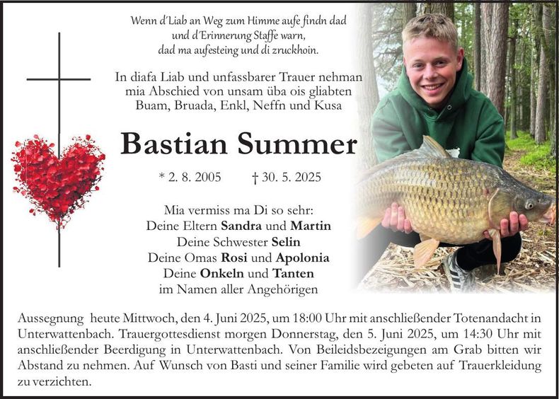 Traueranzeige Bastian Summer