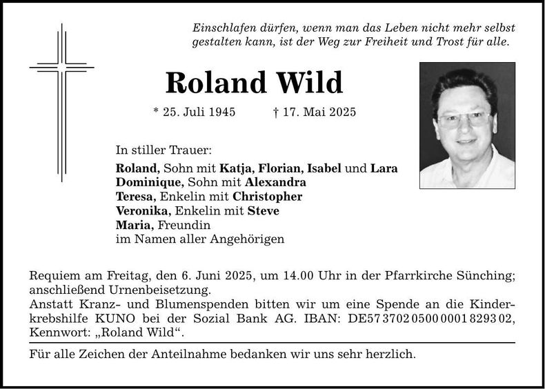 Traueranzeige Roland Wild