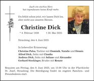 Traueranzeige Christine Dick