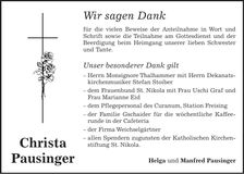 Traueranzeige Christa Pausinger