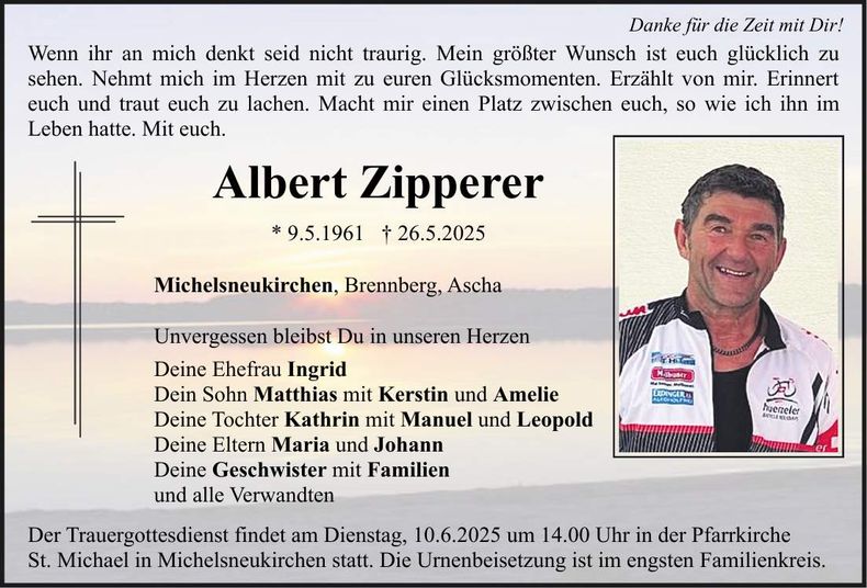 Traueranzeige Albert Zipperer