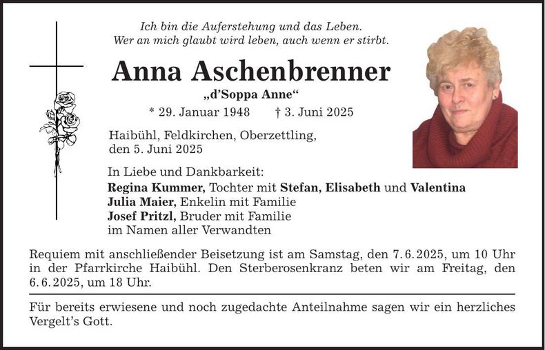Traueranzeige Anna Aschenbrenner