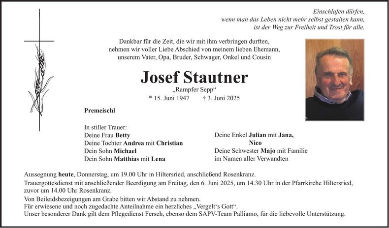 Traueranzeige Josef Stautner