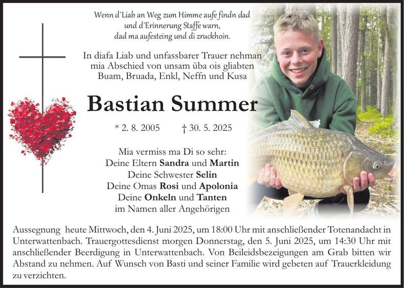 Traueranzeige Bastian Summer