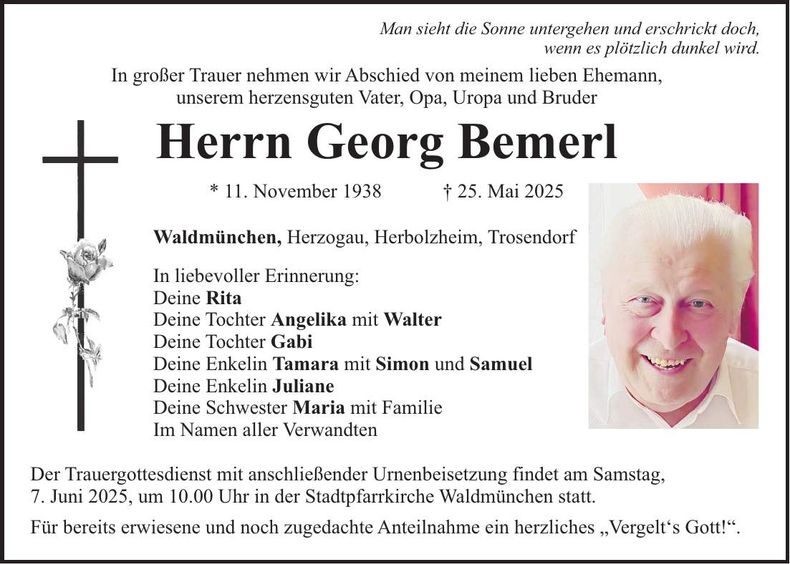 Traueranzeige Georg Bemerl