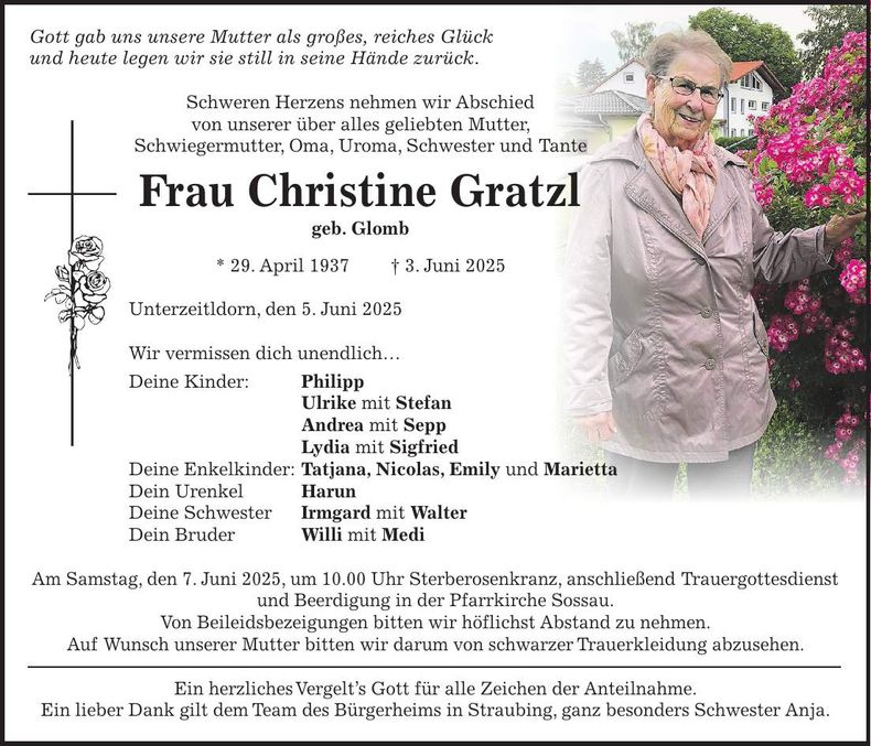Traueranzeige Christine Gratzl