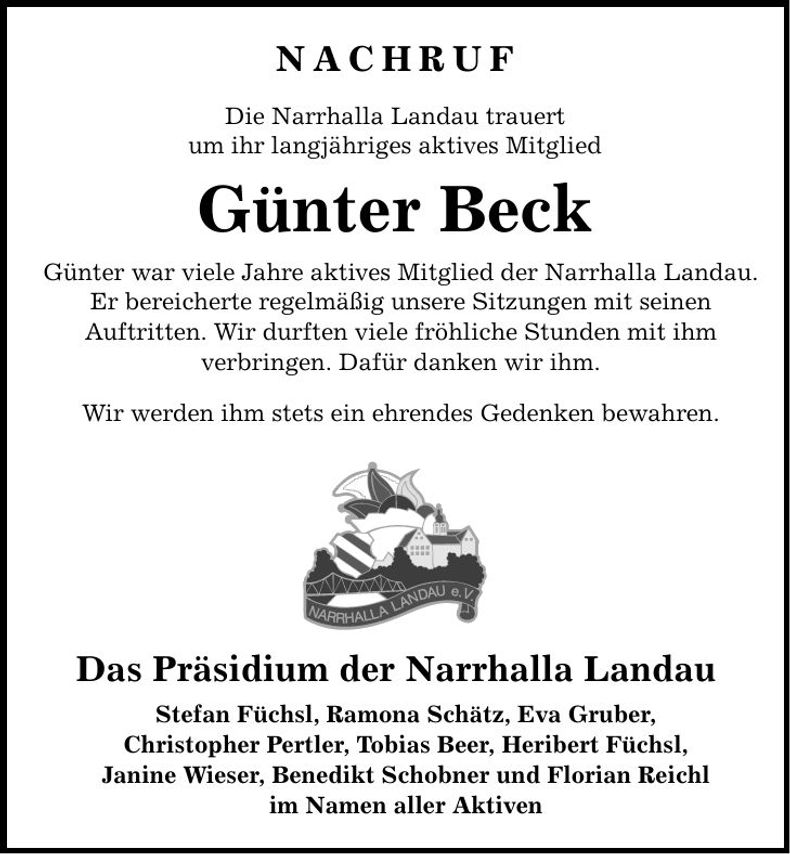 Traueranzeige Günter Beck