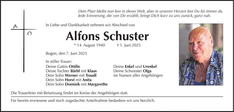 Traueranzeige Alfons Schuster