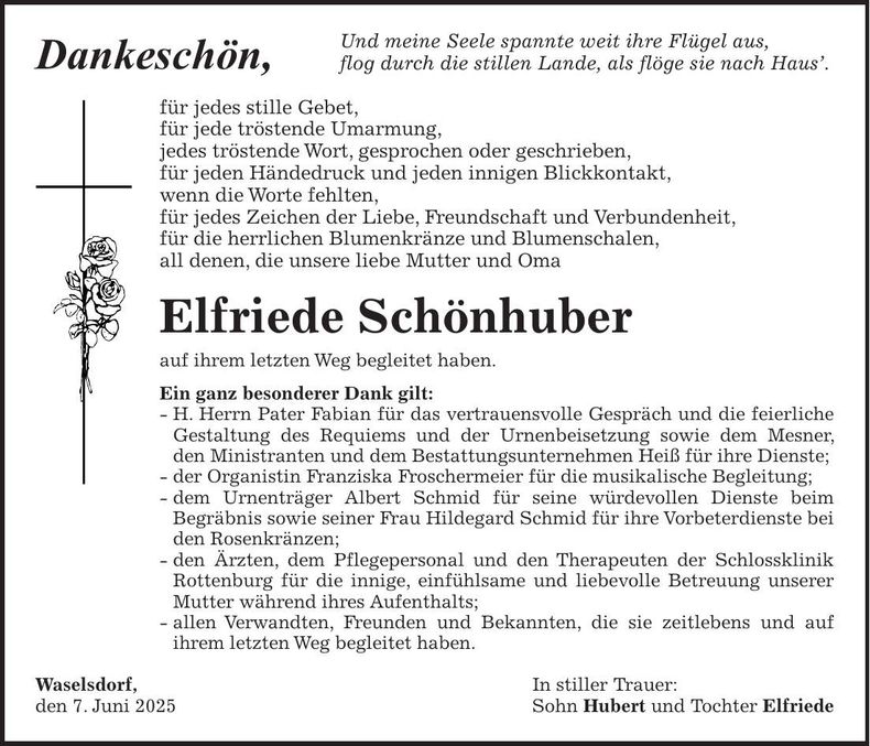 Traueranzeige Elfriede Schönhuber