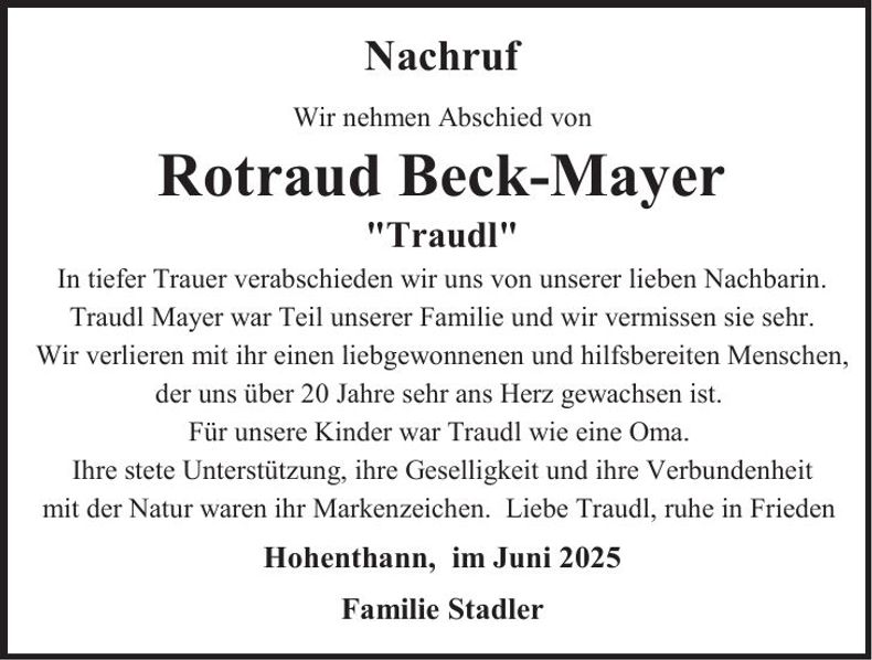 Traueranzeige Rotraud Beck-Mayer