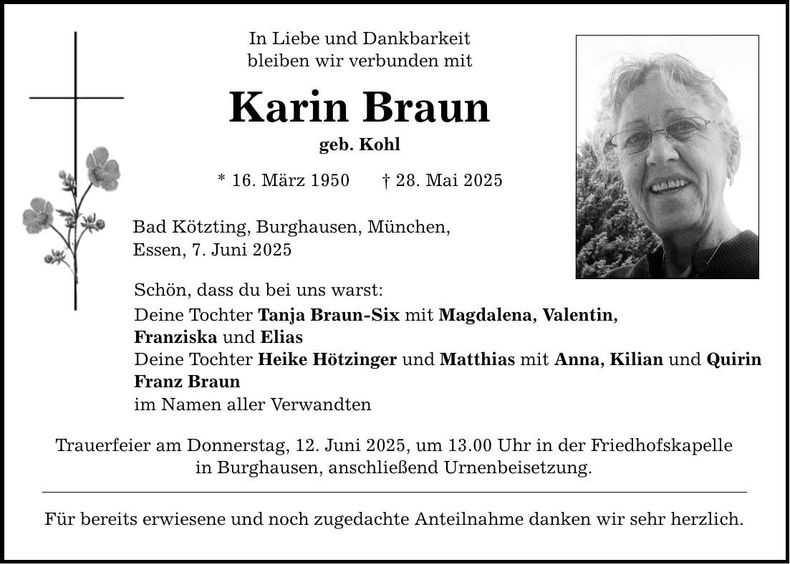 Traueranzeige Karin Braun