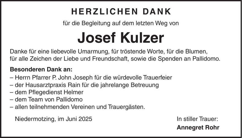 Traueranzeige Josef Kulzer