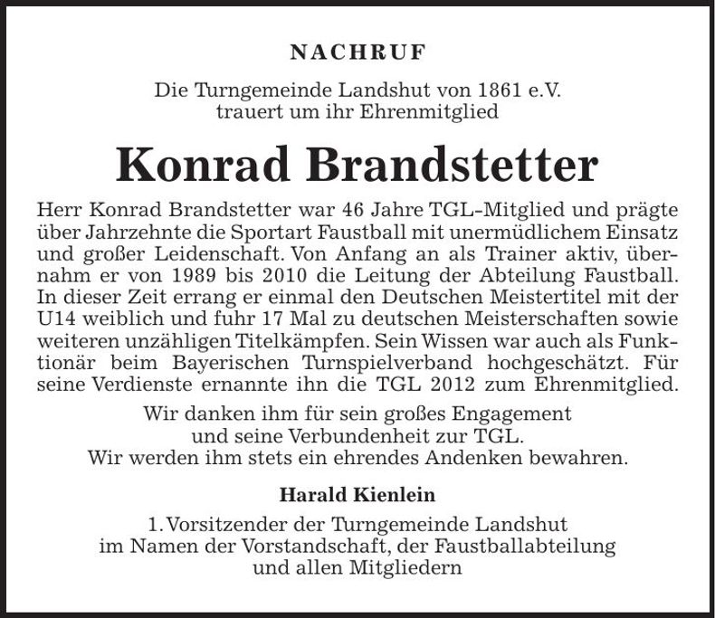 Traueranzeige Konrad Brandstetter