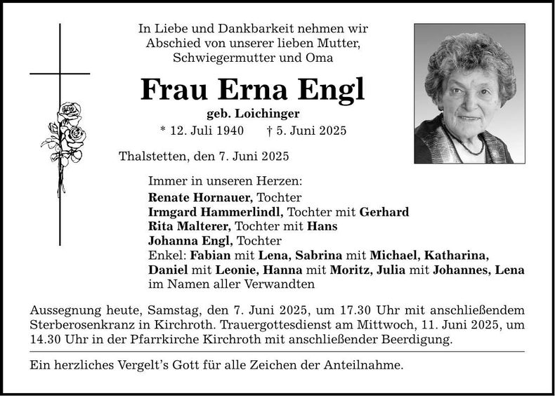 Traueranzeige Erna Engl
