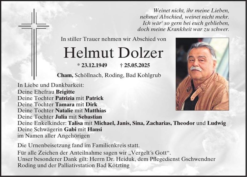 Traueranzeige Helmut Dolzer