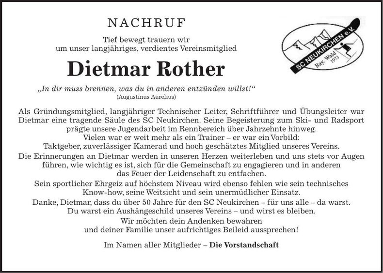 Traueranzeige Dietmar Rother