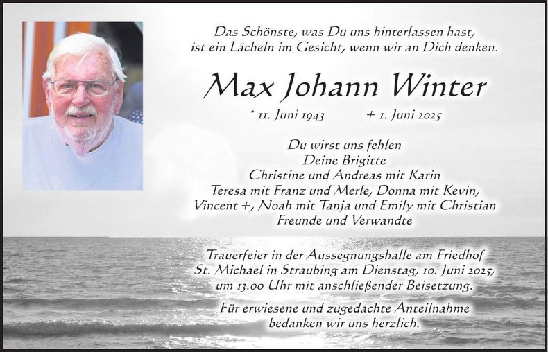 Traueranzeige Max Johann Winter