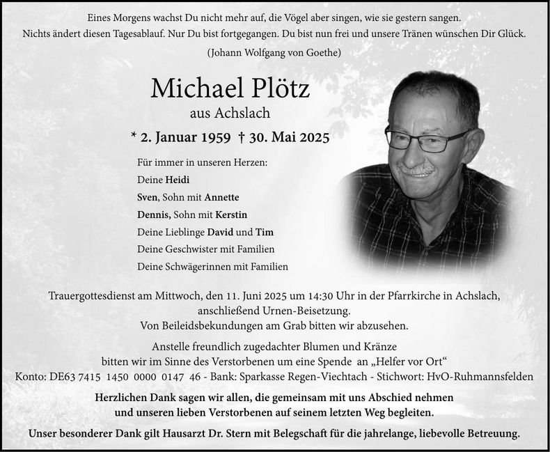 Traueranzeige Michael Plötz
