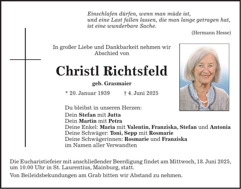 Traueranzeige Christl Richtsfeld