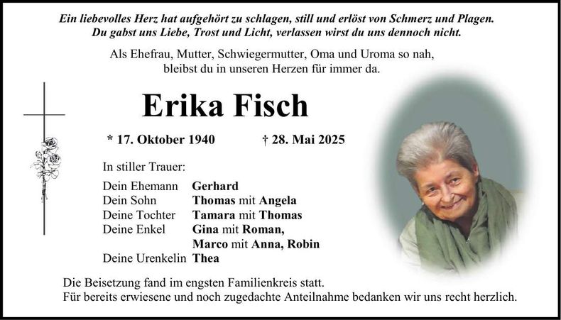 Traueranzeige Erika Fisch