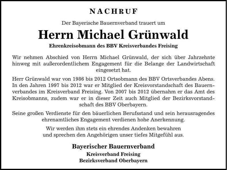 Traueranzeige Michael Grünwald