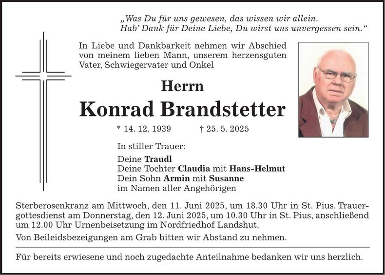 Traueranzeige Konrad Brandstetter