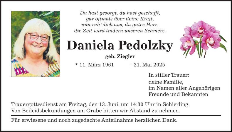 Traueranzeige Daniela Pedolzky