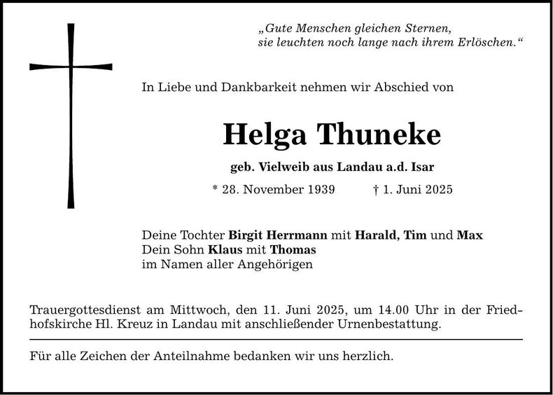Traueranzeige Helga Thuneke