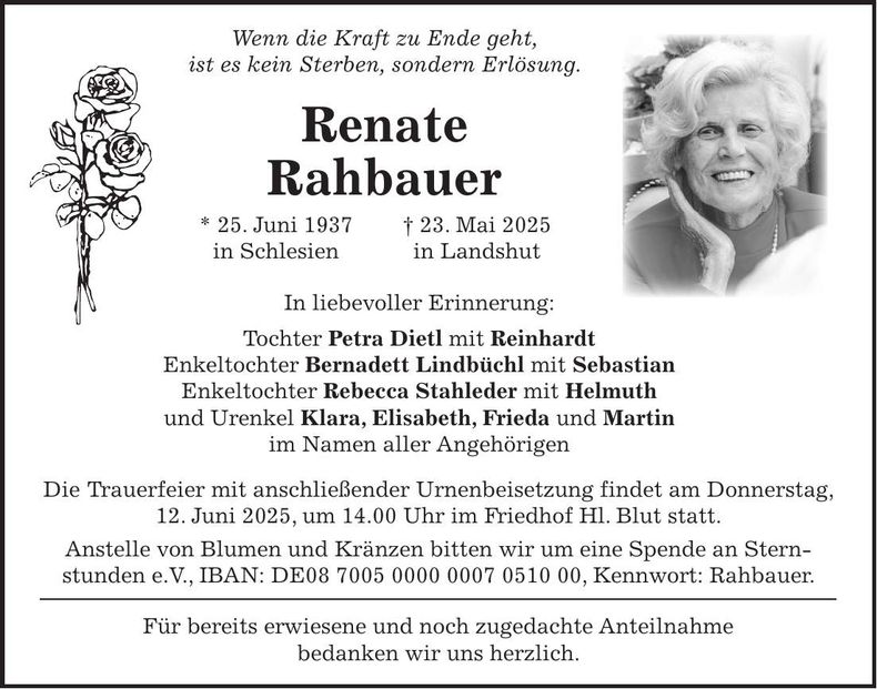 Traueranzeige Renate Rahbauer