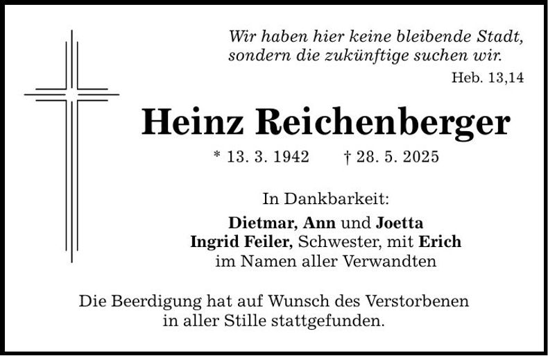 Traueranzeige Heinz Reichenberger
