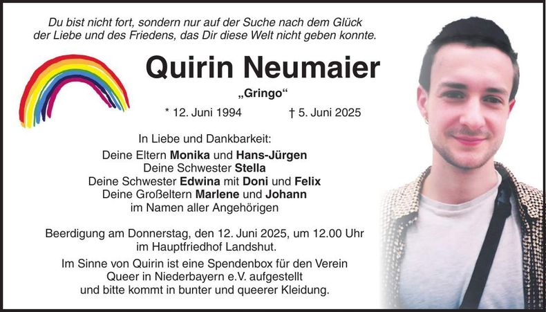 Traueranzeige Quirin Neumaier
