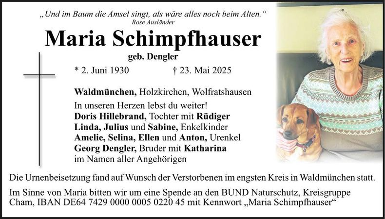 Traueranzeige Maria Schimpfhauser