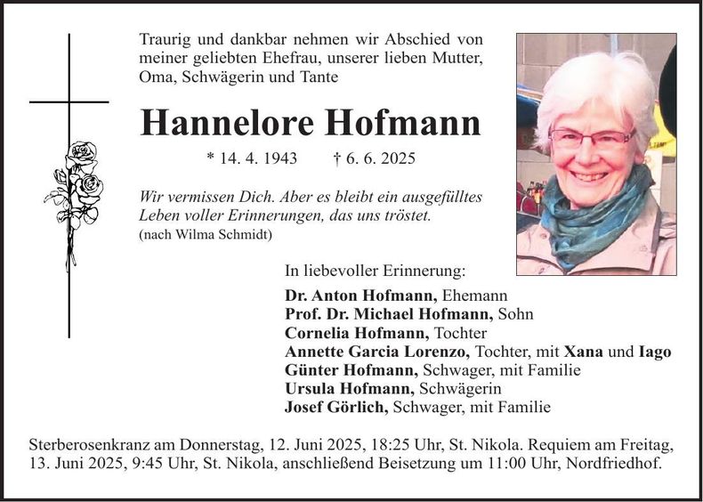 Traueranzeige Hannelore Hofmann