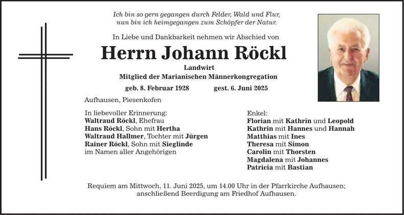 Traueranzeige Johann Röckl
