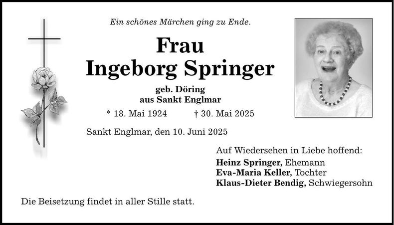 Traueranzeige Ingeborg Springer